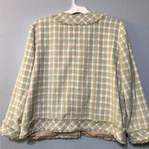 Ann Taylor NWT Mint Green, White & Tan Tweed Fringe Trim Jacket 16 - Picture 2 of 6